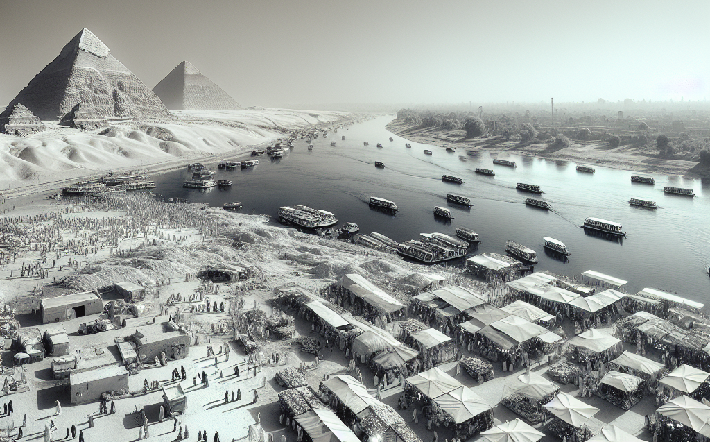 Vista panorámica del río Nilo y las pirámides de Giza